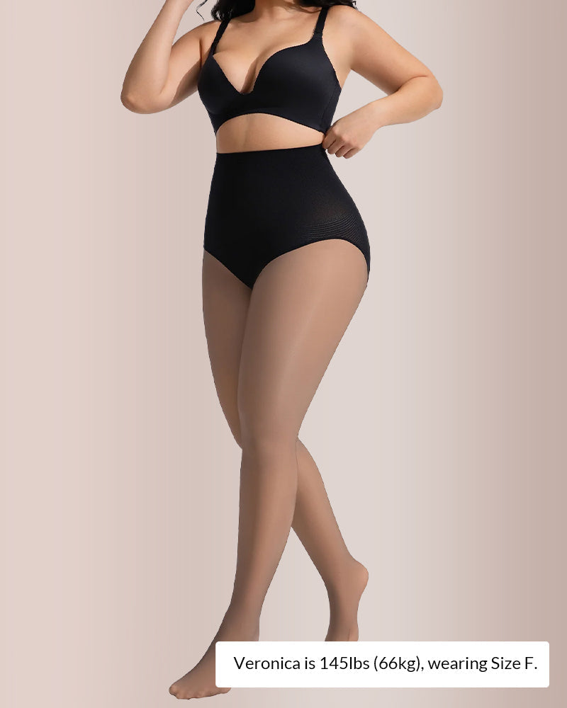 Curvvvy™ Semi-Sheer Black High-Waist Shaping Tights – Thin & Fleece-Lined Curvvvy