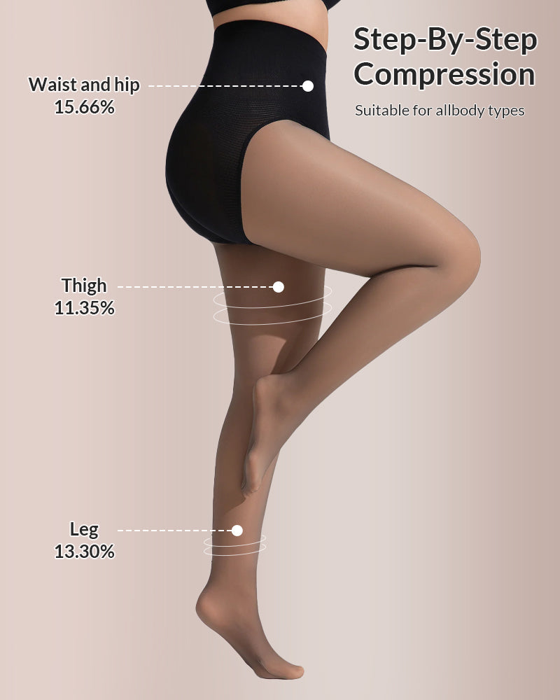 Curvvvy™ Semi-Sheer Black High-Waist Shaping Tights – Thin & Fleece-Lined Curvvvy