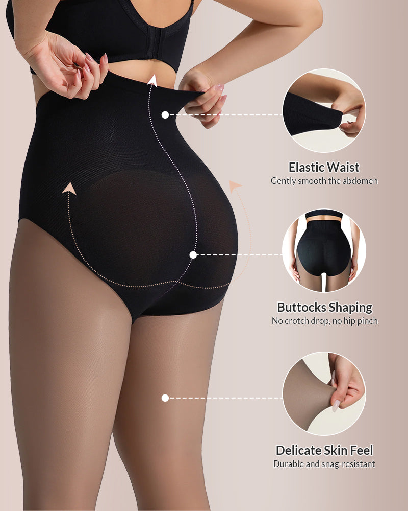 Curvvvy™ Semi-Sheer Black High-Waist Shaping Tights – Thin & Fleece-Lined Curvvvy