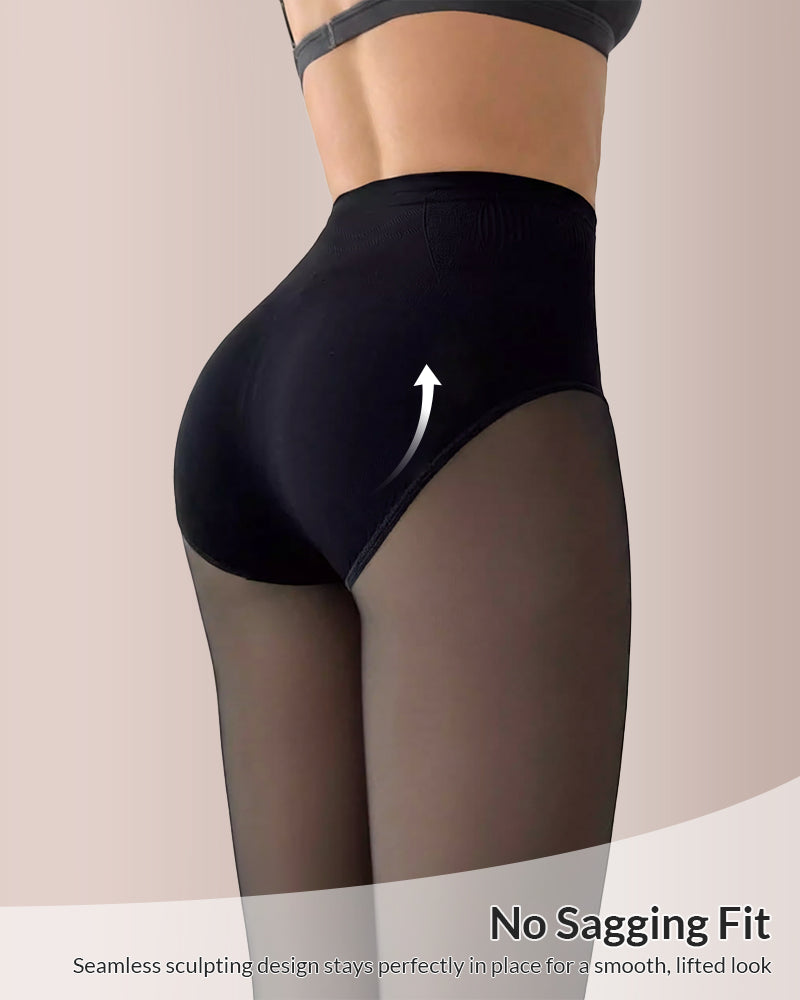 Curvvvy™ Semi-Sheer Black High-Waist Shaping Tights – Thin & Fleece-Lined Curvvvy