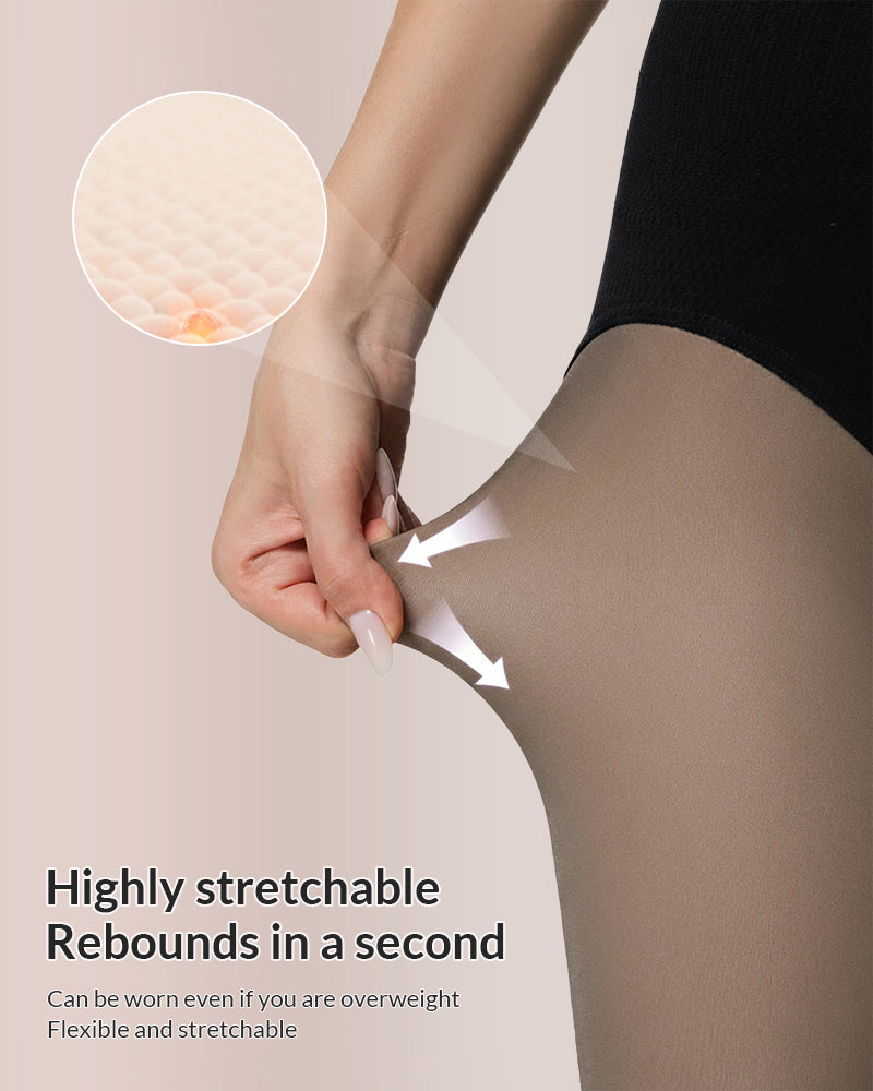 Curvvvy™ Semi-Sheer Black High-Waist Shaping Tights – Thin & Fleece-Lined Curvvvy