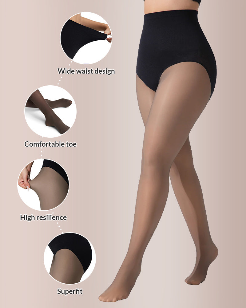 Curvvvy™ Semi-Sheer Black High-Waist Shaping Tights – Thin & Fleece-Lined Curvvvy