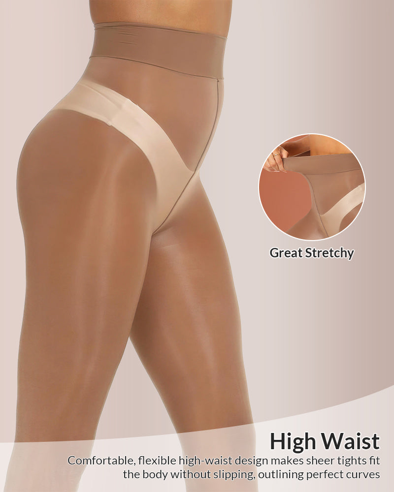 Cozessa™ Ultra Sheer High-Waist Glossy Tights (2 Pack)