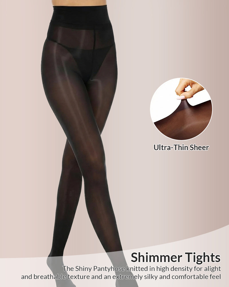 Cozessa™ Ultra Sheer High-Waist Glossy Tights (2 Pack)