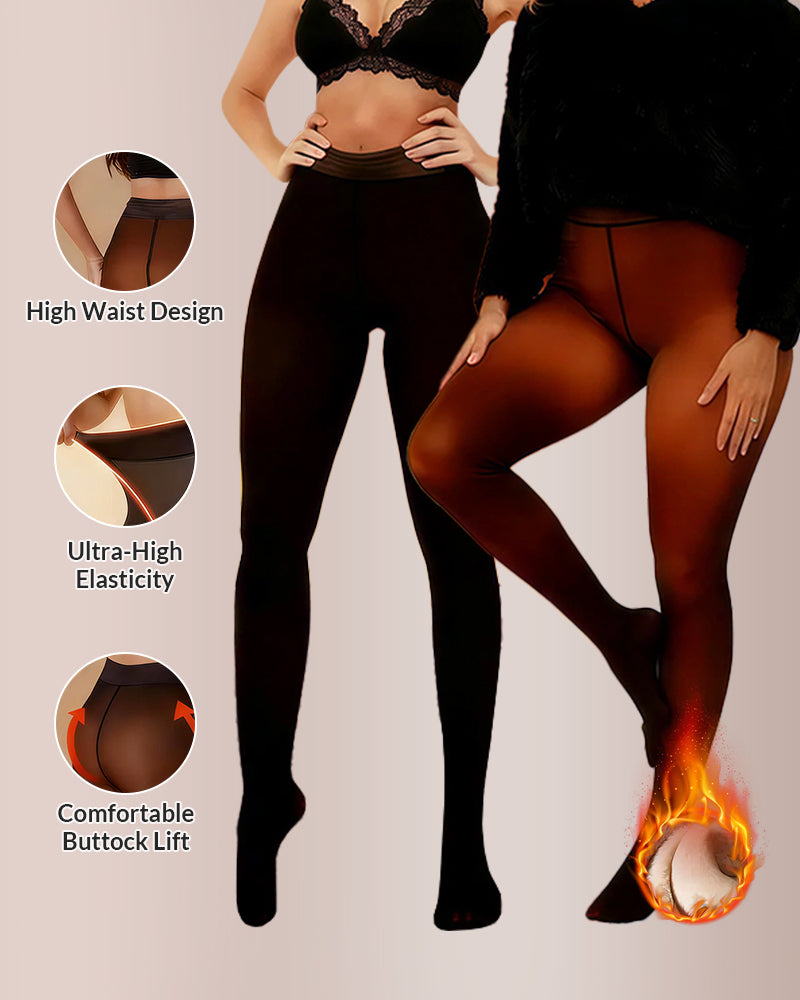 Curvvvy™ Semi-Sheer Single Seam Fleece Lined Tights Curvvvy